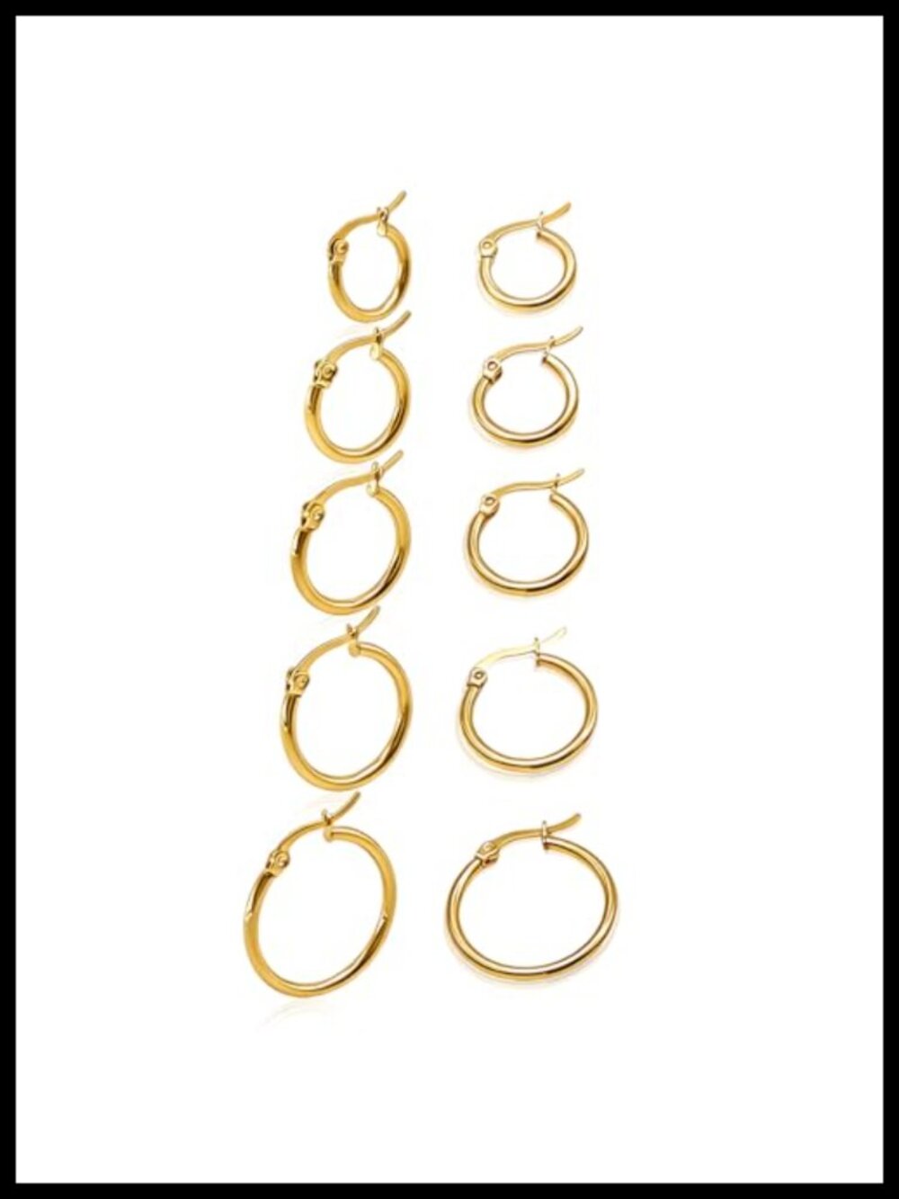 5 Pairs Hoop Earrings Set 14K Gold Plated 316L Stainless Steel Huggie Hoops